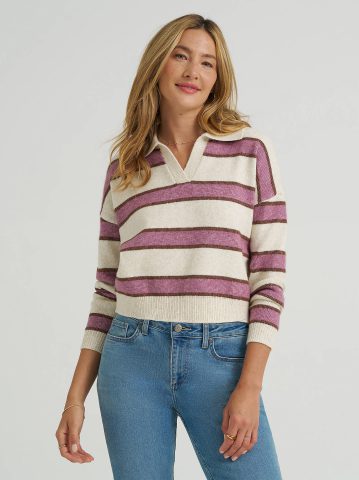Women's V-Neck Stripe Sweater
