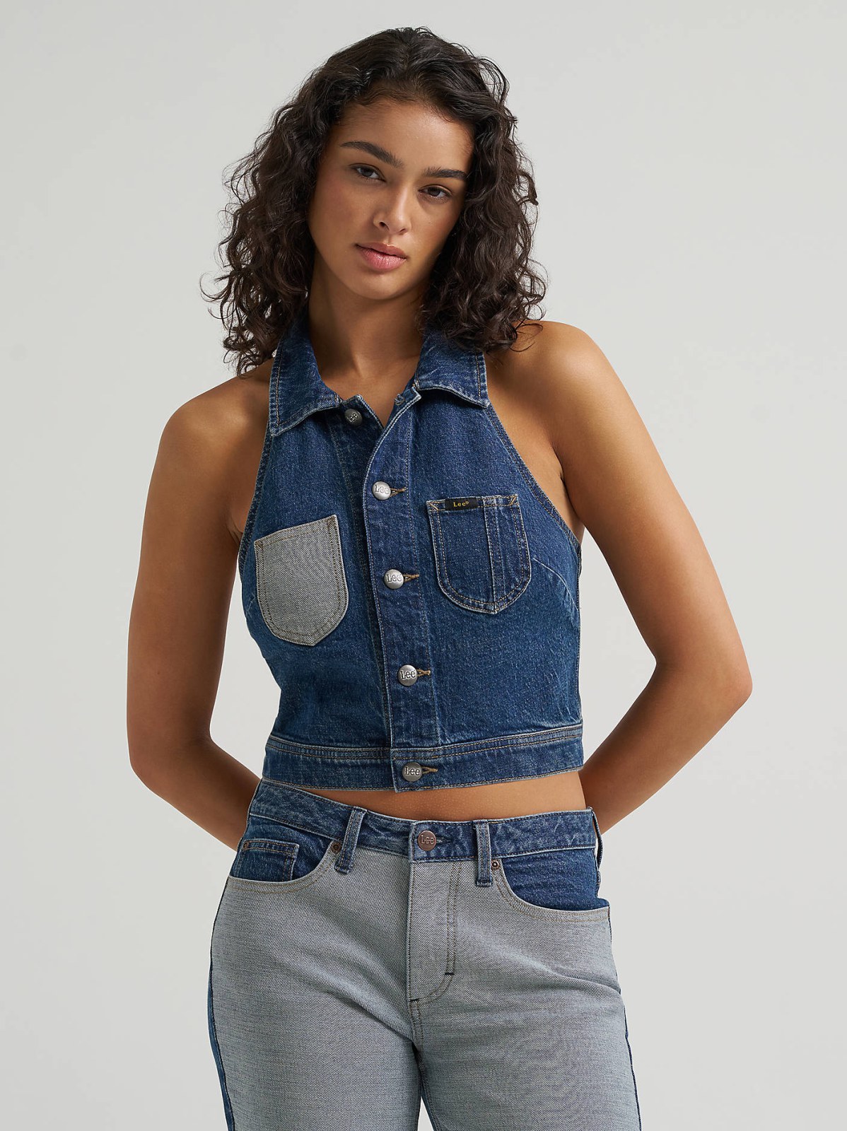 Women's Reversed Denim Chore Halter Top - view 3