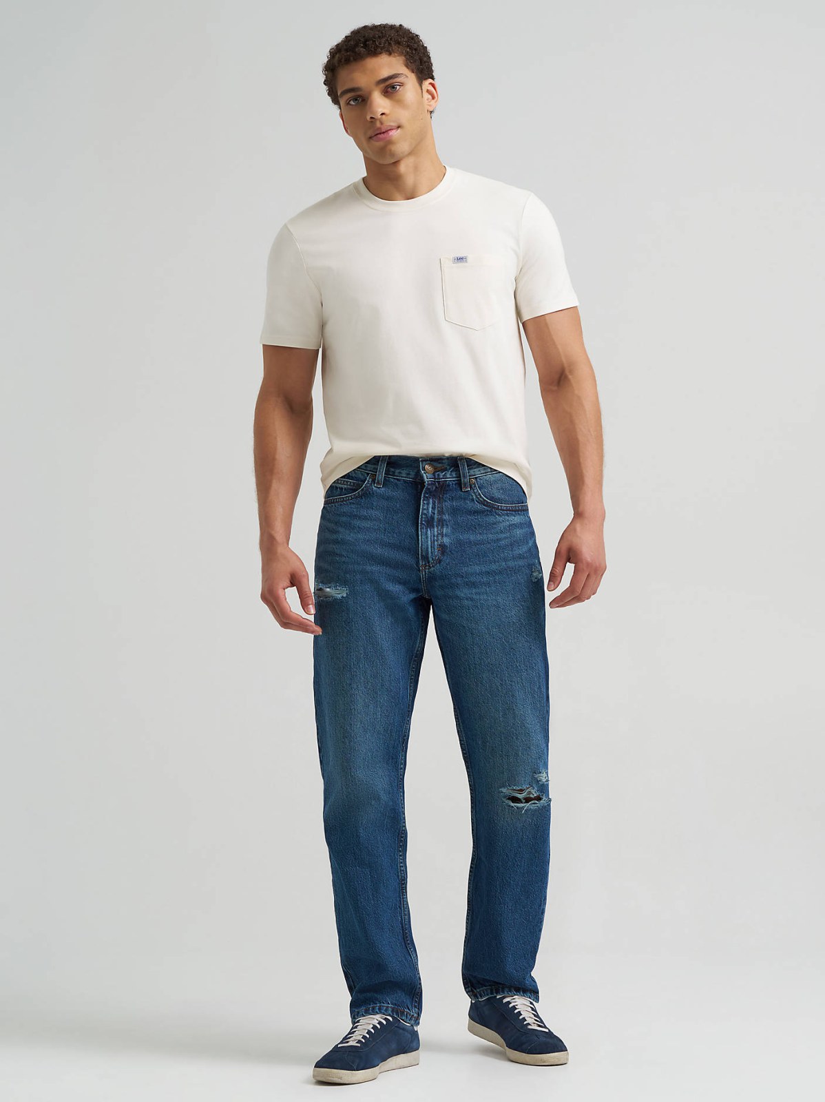 Men's Distressed 100% Cotton Relaxed Straight Jean