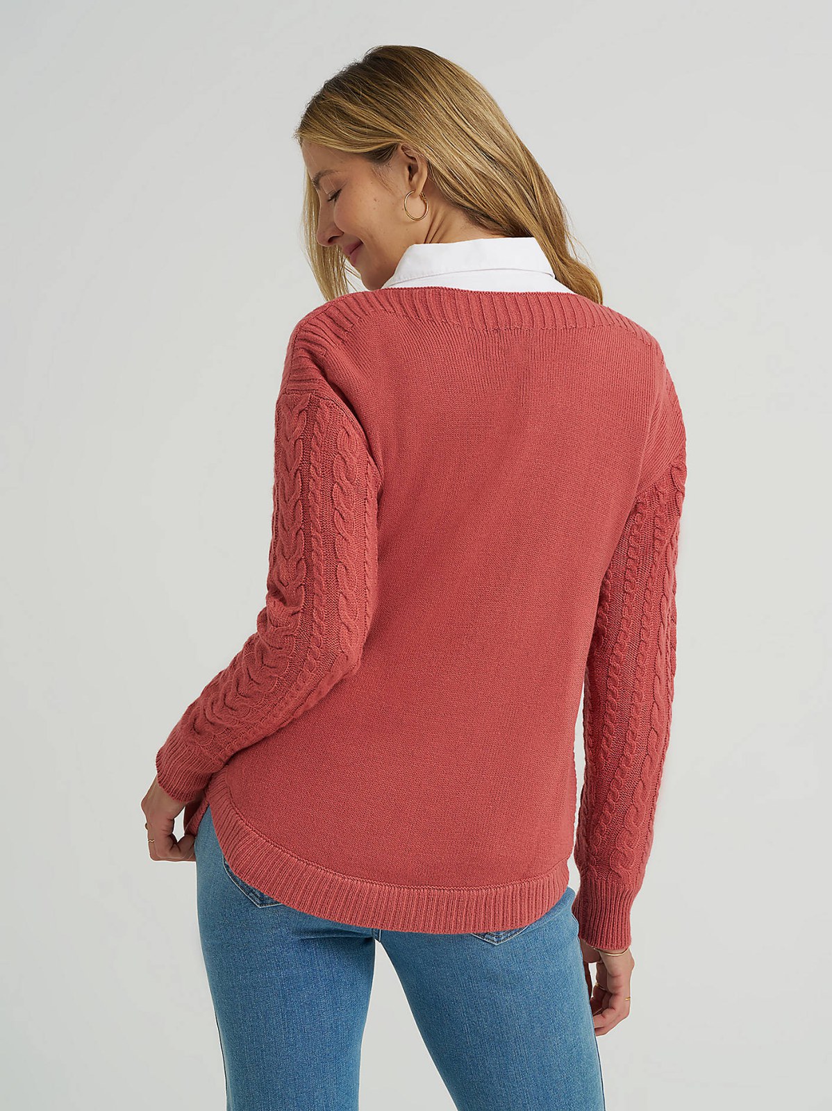 Women's Curved Hem Cable Knit Sweater - view 2