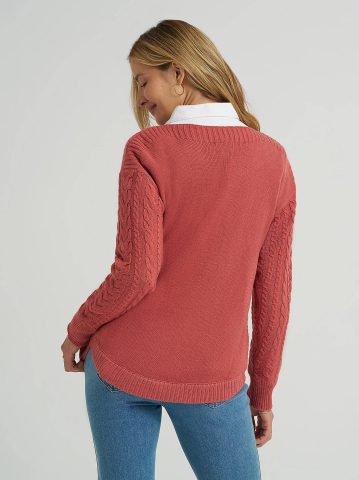 Women's Curved Hem Cable Knit Sweater — alternate view