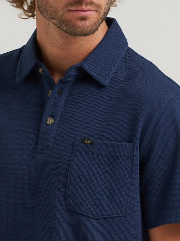 Men's Lightweight Waffle Knit Polo Shirt