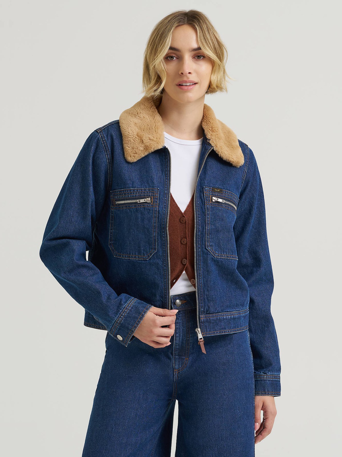 Women's Premium Removable Fur Collar Denim Jacket