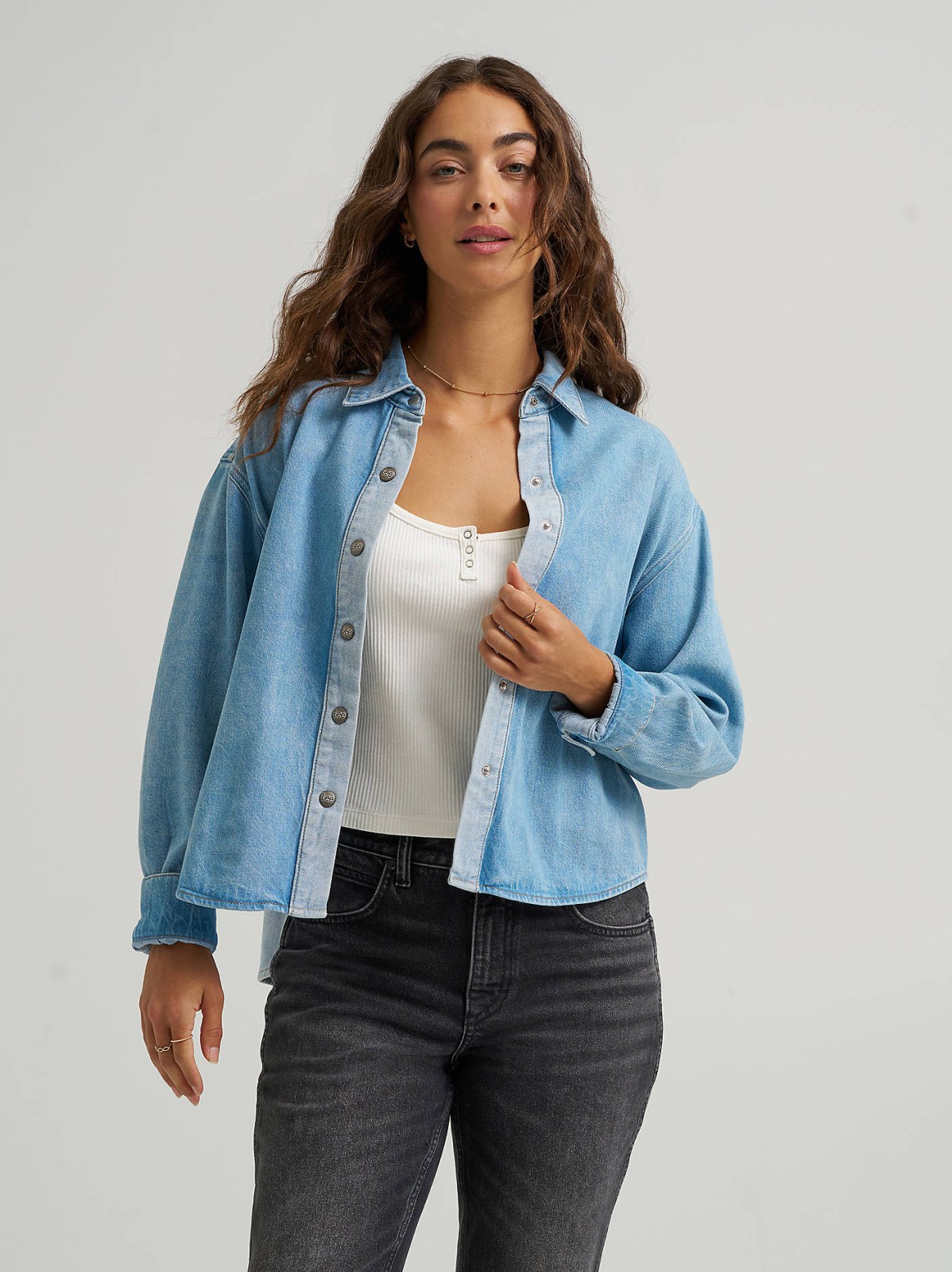 Women's Two Toned Denim Snap Front Shirt