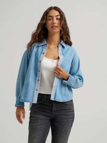 Women's Two Toned Denim Snap Front Shirt