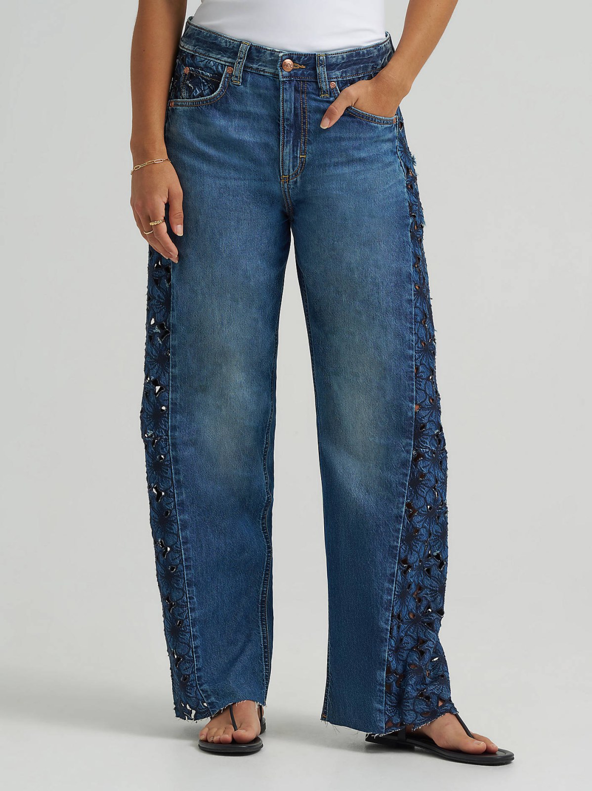 Women's 100% Cotton Lace Side Seam Low Slung Barrel Rider™ Jean - view 3