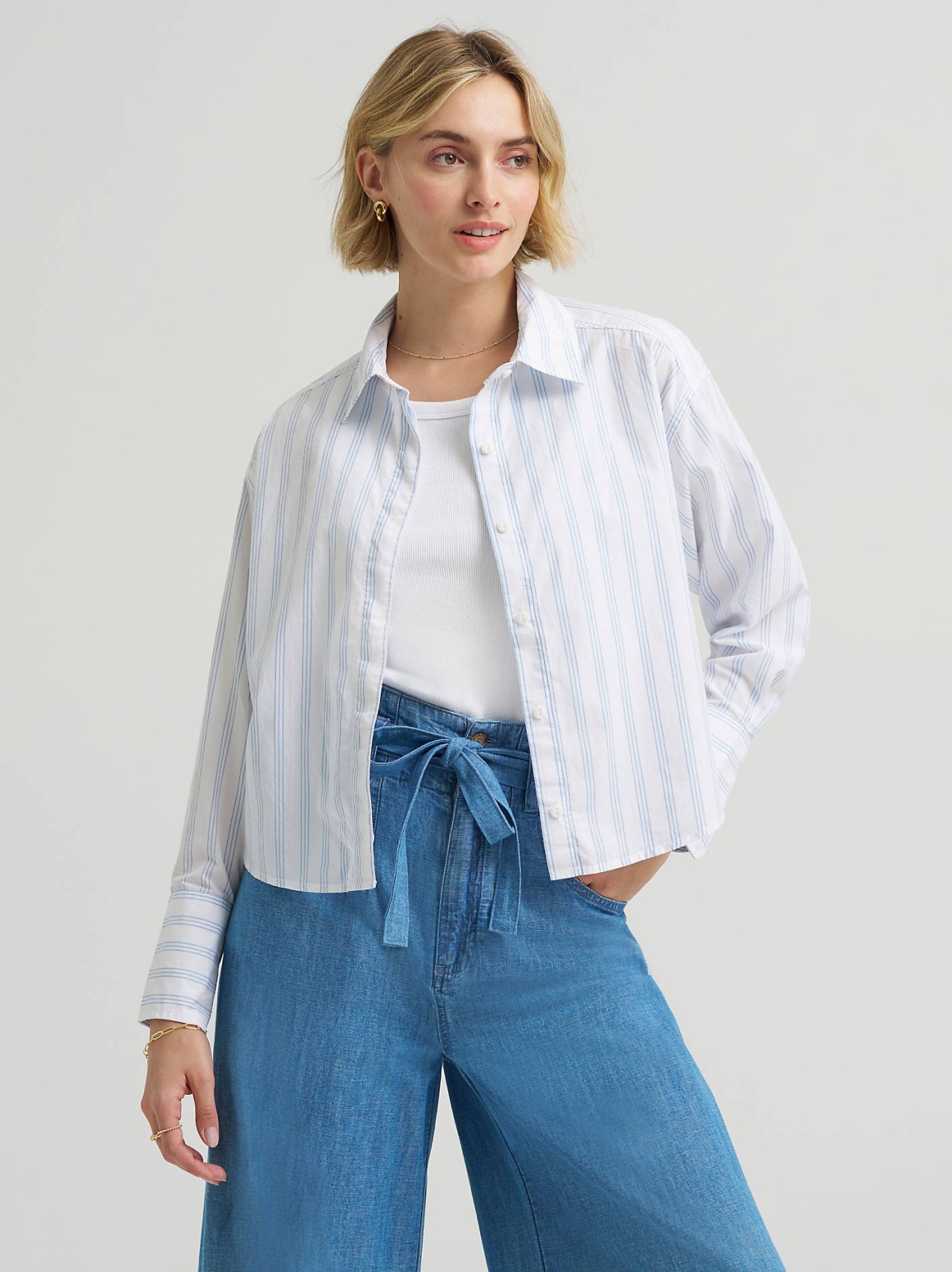 Women's Wide Cuff Stripe Button Down Shirt