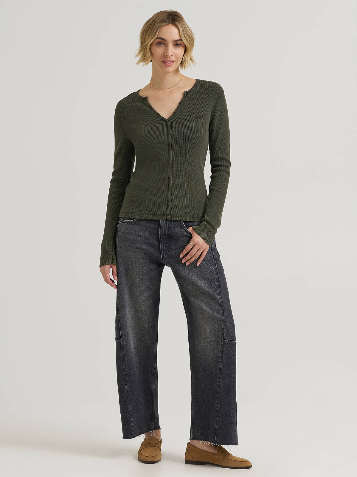Women's Waffle Knit Henley Button Down Top - view 4