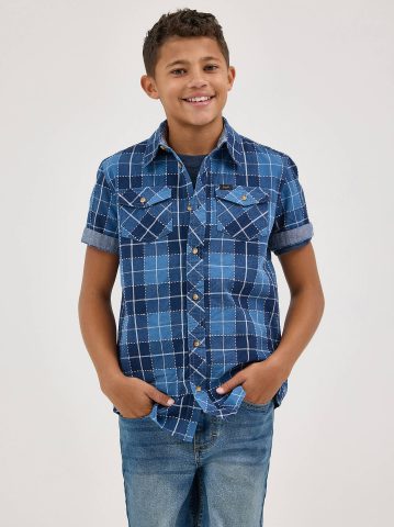 Boy's Chambray Plaid Button Down Shirt