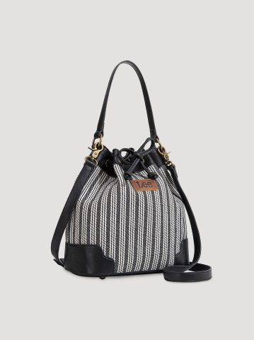 Women's Stripe Canvas Drawstring Bucket Bag — alternate view